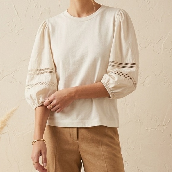 Emily Lovelock Tops - Emily Lovelock - Anthropologie White & Cream Puff Sleeve Top